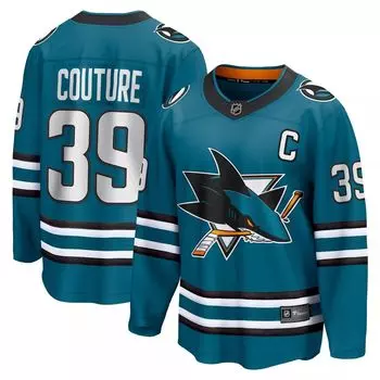 Мужская фирменная футболка Logan Couture бирюзового цвета San Jose Sharks Home Premier Breakaway Player Fanatics