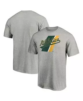 Мужская фирменная футболка oakland athletics prep squad в меланжевом цвете с фирменной символикой Fanatics, серый