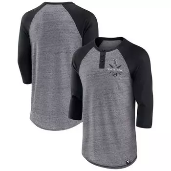Мужская фирменная футболка с крапчатым регланом Henley с рукавами 3/4, серая/черная Chicago White Sox Iconic Over Heat Fanatics