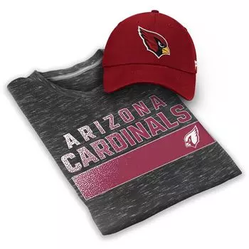 Мужская фирменная футболка серого цвета с меланжевым отливом/Cardinal Arizona Cardinals и комплект регулируемой шляпы Fanatics