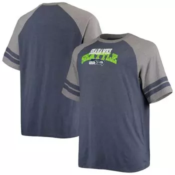 Мужская фирменная футболка темно-синего/серого цвета с рисунком Seattle Seahawks Big & Tall в две полоски, трехцветная футболка реглан Fanatics