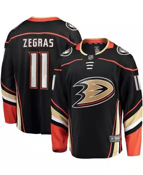 Мужская фирменная футболка trevor zegras black anaheim ducks home breakaway player jersey Fanatics, черный
