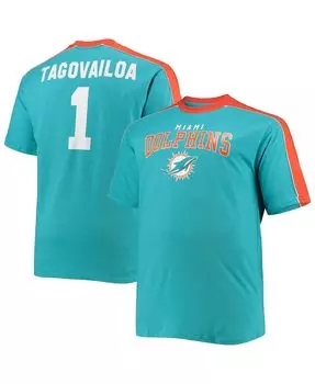 Мужская фирменная футболка tua tagovailoa aqua miami dolphins с большим и высоким рукавом и панелью с именем и номером игрока Fanatics