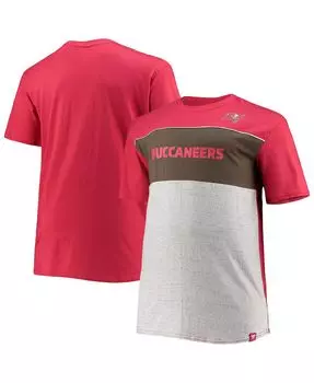 Мужская фирменная красная, меланжево-серая футболка tampa bay buccaneers big and tall color block Fanatics, мульти