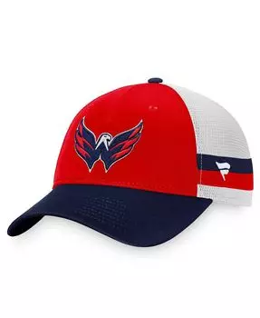 Мужская фирменная красная, темно-синяя кепка в полоску Washington Capitals Snapback Trucker Snapback Fanatics