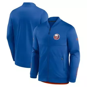 Мужская фирменная куртка Royal New York Islanders на молнии во всю длину в раздевалке Fanatics
