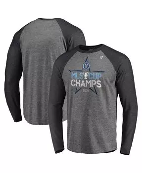 Мужская фирменная меланжевая серая футболка new york city fc 2021 mls cup champions locker room с длинным рукавом реглан Fanatics, мульти