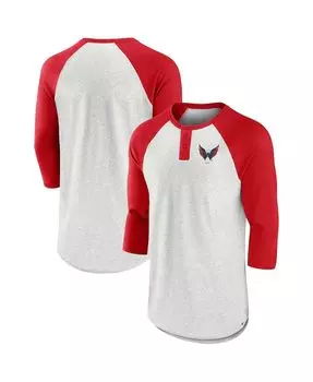 Мужская фирменная пепельно-красная футболка washington capitals true classics better believe raglan henley с рукавами три четверти Fanatics, мульти
