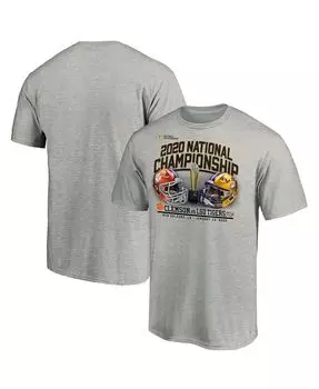 Мужская фирменная серая футболка lsu tigers vs. clemson tigers college football playoff 2020 national championship matchup Fanatics, серый