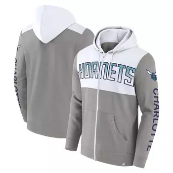 Мужская фирменная серо-белая толстовка с молнией во всю длину Charlotte Hornets Skyhook Colorblock Fanatics
