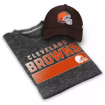 Мужская фирменная серо-коричневая футболка Cleveland Browns с логотипом и регулируемая шляпа Fanatics