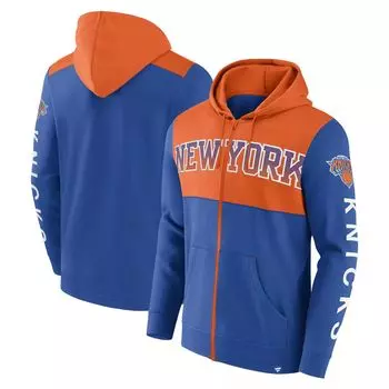 Мужская фирменная синяя/оранжевая толстовка с молнией во всю длину New York Knicks Skyhook Colorblock Fanatics