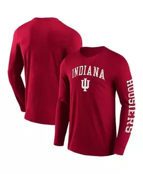 Мужская фирменная темно-красная футболка indiana hoosiers с принтом arch over logo 2.0 и длинным рукавом Fanatics
