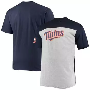 Мужская фирменная темно-синяя/серая футболка с цветными блоками Minnesota Twins Big & Tall Fanatics