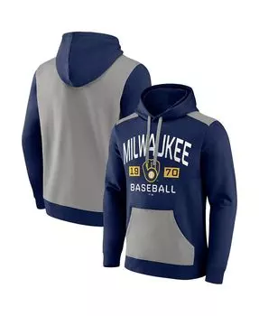 Мужская фирменная темно-синяя серая толстовка с капюшоном milwaukee brewers chip in team Fanatics, мульти