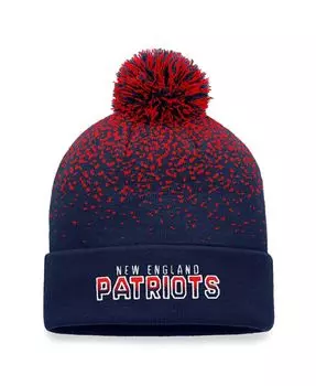 Мужская фирменная темно-синяя вязаная шапка New England Patriots Iconic с градиентными манжетами и помпоном Fanatics