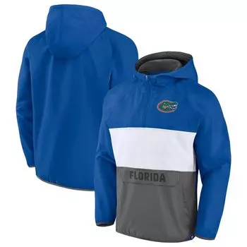Мужская фирменная толстовка с молнией четверть четверти реглан Royal/Heather Grey Florida Gators Victory On Raglan Fanatics