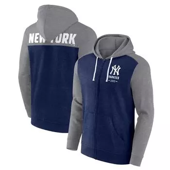 Мужская фирменная толстовка с принтом темно-синего/серого цвета с принтом New York Yankees с молнией во всю длину Fanatics