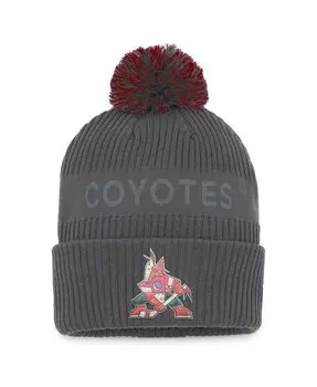 Мужская фирменная угольная вязаная шапка Arizona Coyotes Authentic Pro Home Ice с манжетами и помпоном Fanatics