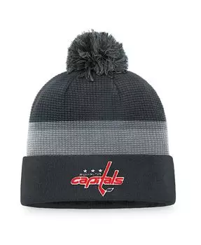 Мужская фирменная угольная вязаная шапка Washington Capitals Authentic Pro Home Ice с манжетами и помпоном Fanatics