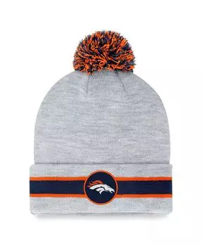 Мужская фирменная вязаная шапка с манжетами и помпоном Denver Broncos Heather Grey Denver Broncos Fanatics
