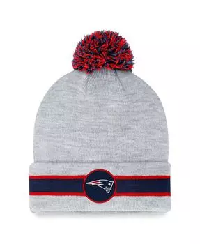 Мужская фирменная вязаная шапка с манжетами и помпоном New England Patriots Heather Grey New England Patriots Fanatics