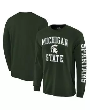Мужская фирменная зеленая футболка michigan state spartans с эффектом потертости и аркой поверх логотипа с длинным рукавом Fanatics, зеленый
