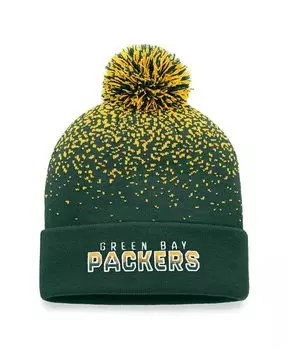 Мужская фирменная зеленая вязаная шапка Green Bay Packers Iconic с градиентными манжетами и помпоном Fanatics