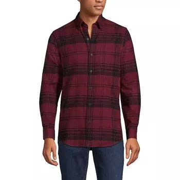 Мужская флагманская фланелевая рубашка традиционного кроя Lands End Lands' End, цвет Burgundy Black Plaid