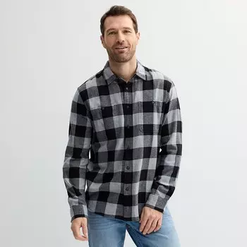 Мужская фланелевая рубашка на пуговицах Sonoma Goods For Life, цвет Black Grey Buff Check
