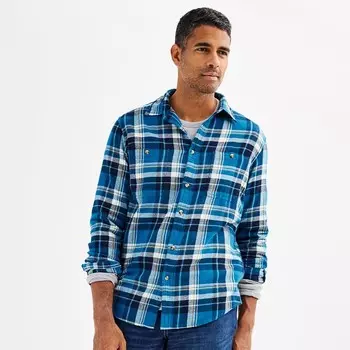 Мужская фланелевая рубашка на пуговицах Sonoma Goods For Life, цвет Teal Yellow Plaid