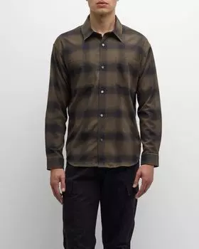 Мужская фланелевая рубашка в клетку на пуговицах FRAME, цвет Khaki Grre