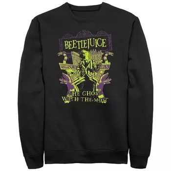 Мужская флисовая футболка Beetlejuice All Stripes Welcome с графическим рисунком Licensed Character, черный