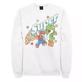 Мужская флисовая футболка Nintendo Super Mario Yoshi Mario Rainbow 3D со звездами Licensed Character