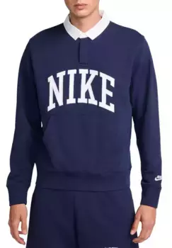 Мужская флисовая футболка-поло с длинными рукавами Nike Club, цвет Midnight Navy