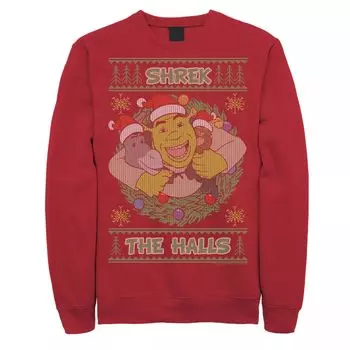 Мужская флисовая футболка с праздничным текстовым узором Shrek the Halls Licensed Character