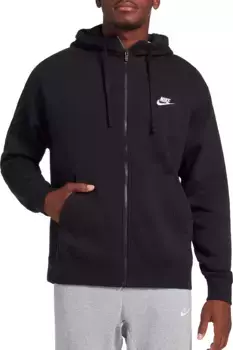 Мужская флисовая худи с молнией во всю длину Nike Sportswear Club, черный/белый