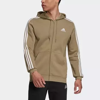 Мужская флисовая худи с тремя полосками и молнией во всю длину adidas Essentials, цвет Orbit Green / White