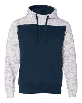 Мужская флисовая меланжевая толстовка с капюшоном в стиле колор-блок J. America, темно-синий/белый