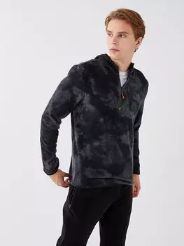 Мужская флисовая толстовка с длинным рукавом с рисунком LCW Active, черный с принтом