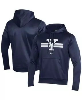 Мужская флисовая толстовка с капюшоном yale bulldogs темно-синего цвета в полоску с логотипом Under Armour, синий