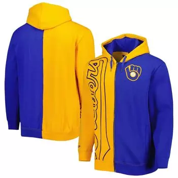 Мужская флисовая толстовка с молнией во всю длину Mitchell & Ness Gold/Royal Milwaukee Brewers