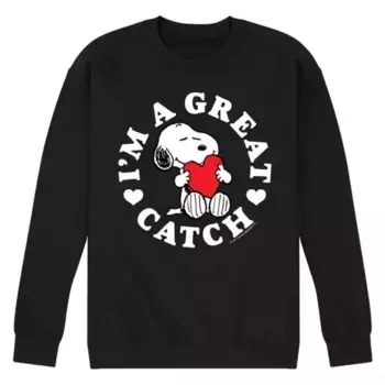Мужская флисовая толстовка с принтом «Peanuts Great Catch» Licensed Character, черный