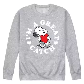 Мужская флисовая толстовка с принтом «Peanuts Great Catch» Licensed Character, серый
