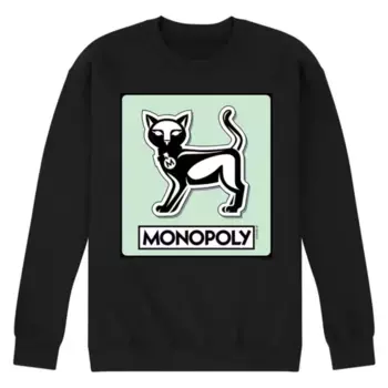 Мужская флисовая толстовка с жетоном из игры "Монополия" в виде кота Licensed Character, черный