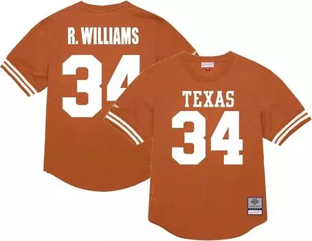 Мужская футбольная майка Mitchell & Ness Texas Longhorns # 34 Burnt Orange Big and Tall Ricky Williams Replica Throwback Football Jersey
