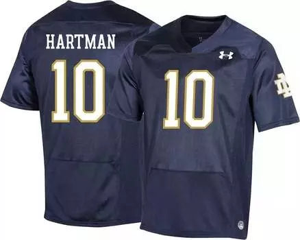 Мужская футбольная майка Under Armour Notre Dame Fighting Irish Sam Hartman № 10, реплика темно-синего цвета