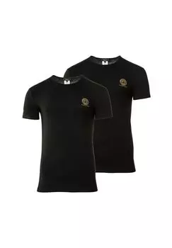 Мужская футболка, 2 шт. - майка, круглый вырез, круглый вырез, хлопок стрейч VERSACE, черный