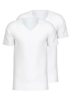 Мужская футболка, 2 шт - Natural Benefit, V-образный вырез, одинарный джерси CALIDA, белый