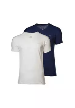 Мужская футболка, 2 шт. - V-NECK T-SHIRT 2-PACK, V-образный вырез, короткий рукав, хлопок GANT, цвет Marineblau